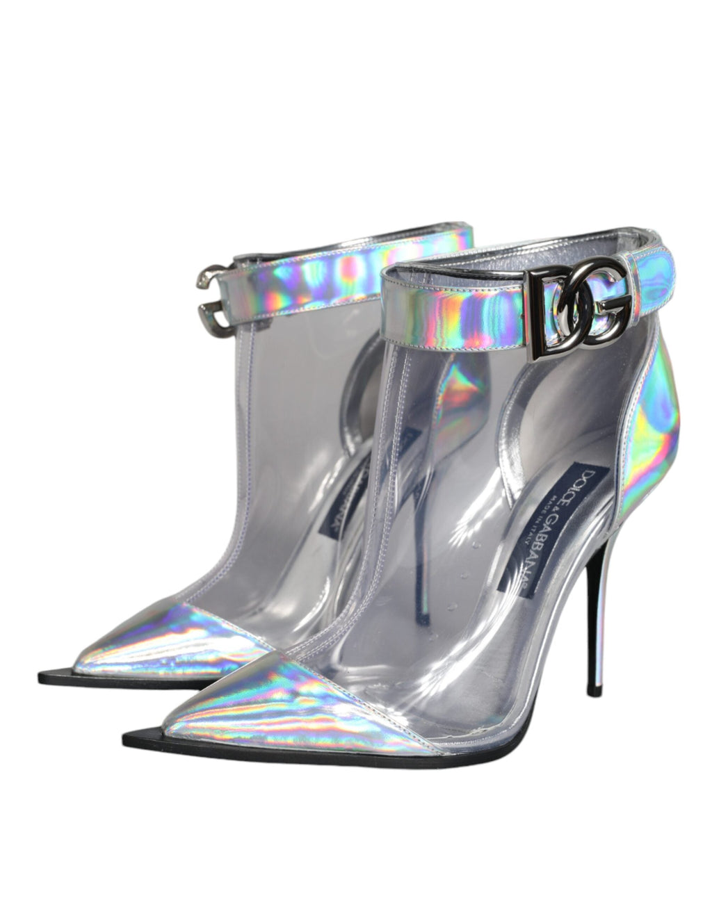 Dolce & Gabbana Silver Iridescent PVC Pointed Short Boots Shoes Dolce & Gabbana