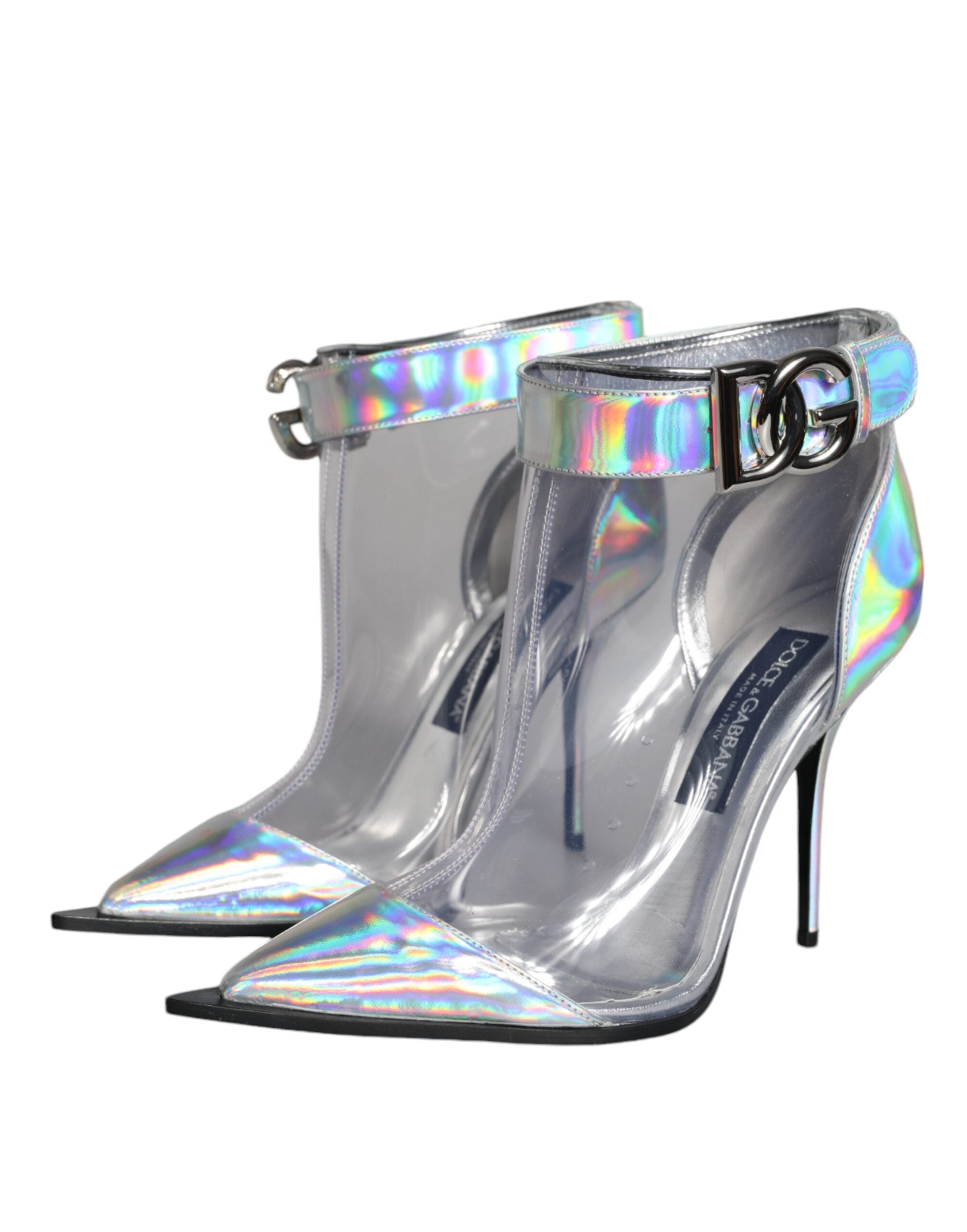 Dolce & Gabbana Silver Iridescent PVC Pointed Short Boots Shoes Dolce & Gabbana