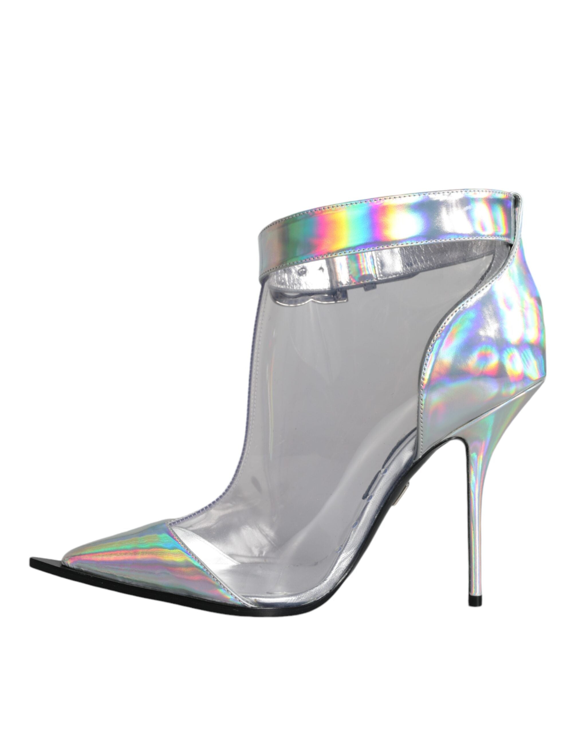 Dolce & Gabbana Silver Iridescent PVC Pointed Short Boots Shoes Dolce & Gabbana