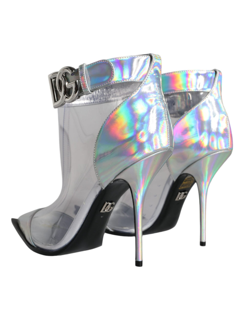 Dolce & Gabbana Silver Iridescent PVC Pointed Short Boots Shoes Dolce & Gabbana