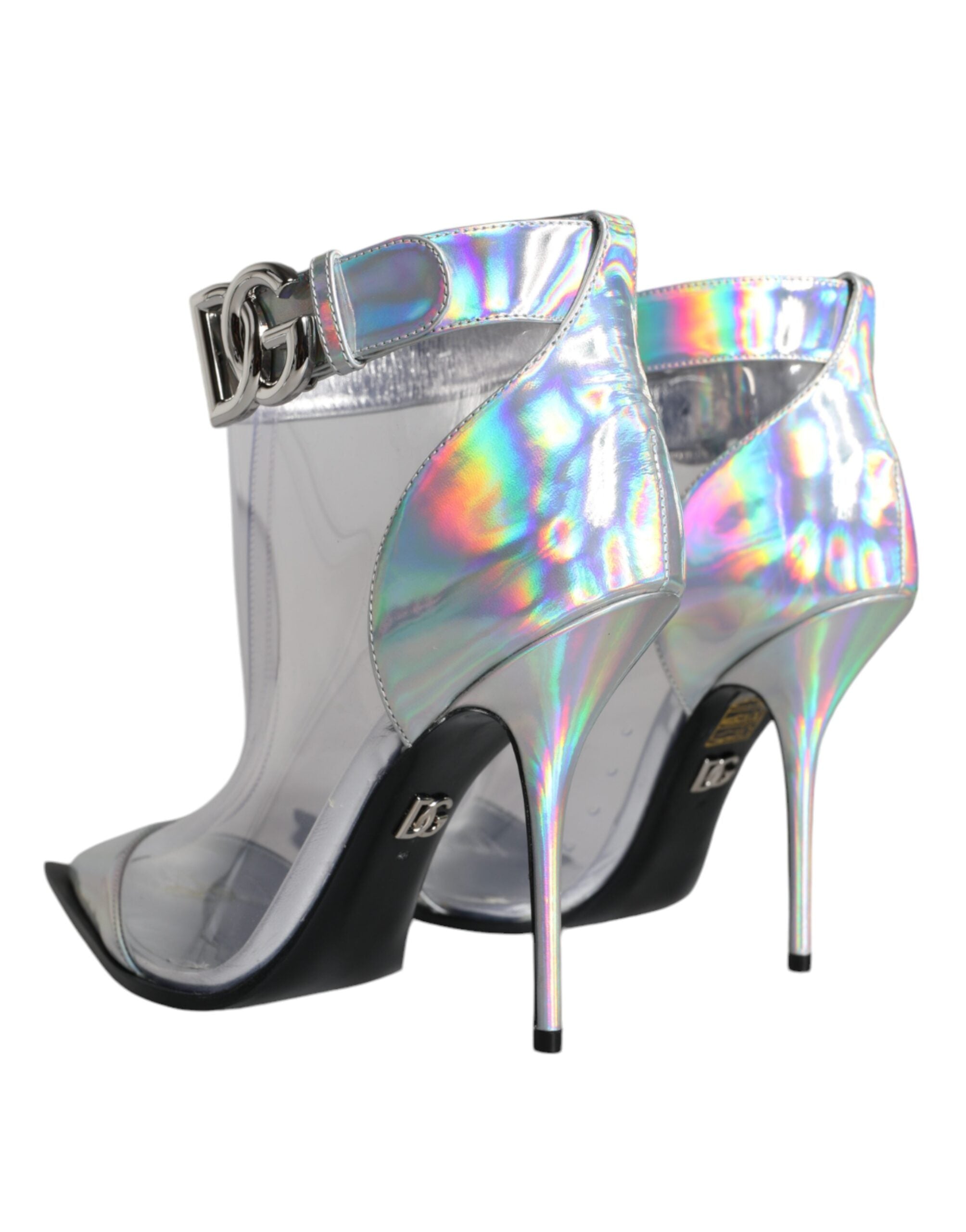 Dolce & Gabbana Silver Iridescent PVC Pointed Short Boots Shoes Dolce & Gabbana