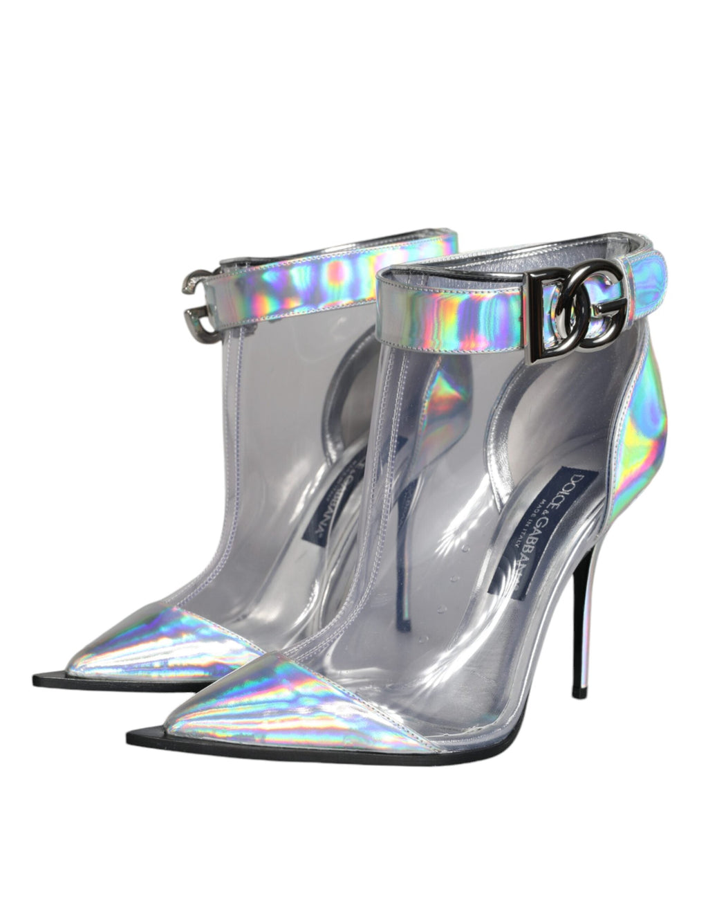 Dolce & Gabbana Silver Iridescent PVC Pointed Short Boots Shoes Dolce & Gabbana