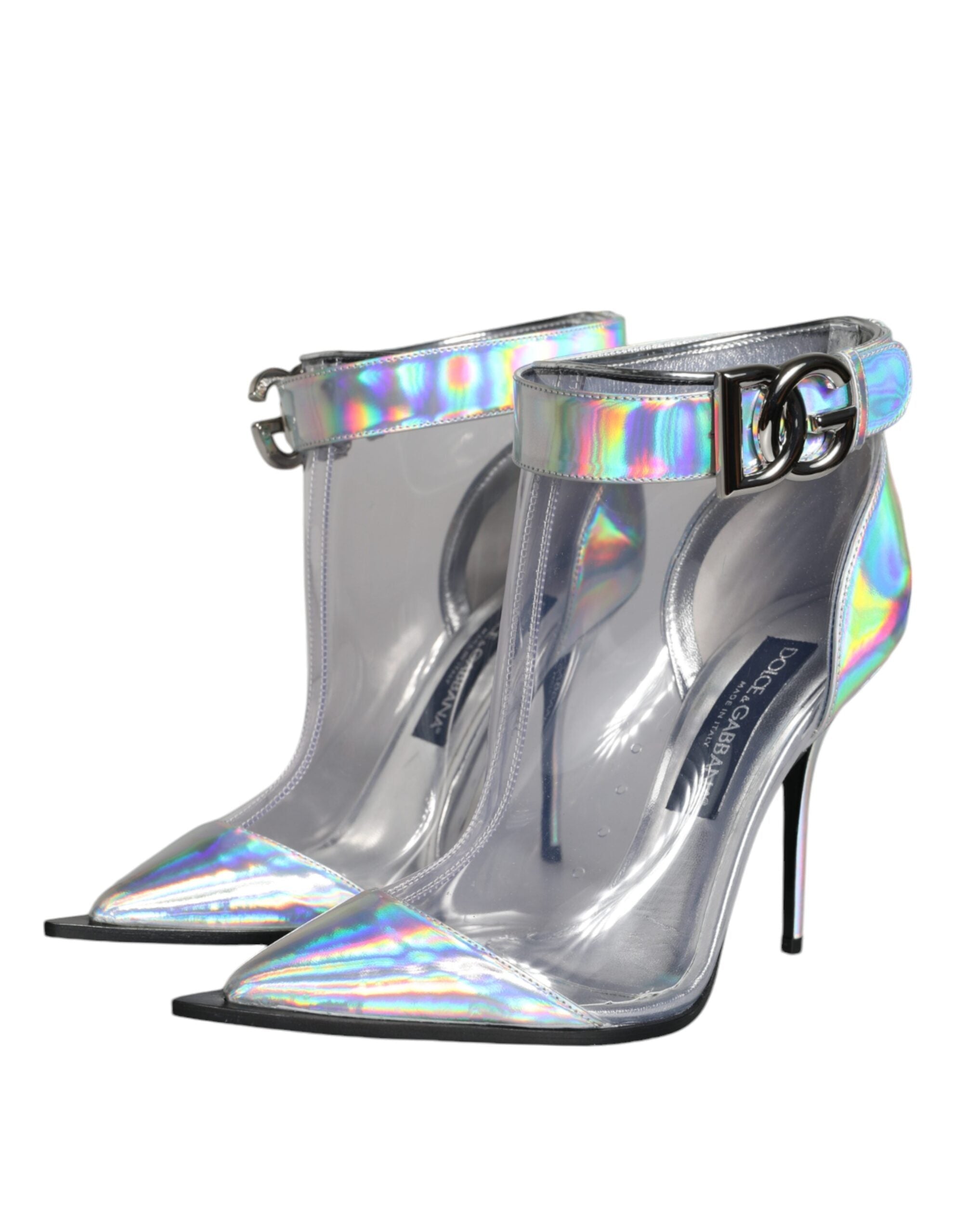 Dolce & Gabbana Silver Iridescent PVC Pointed Short Boots Shoes Dolce & Gabbana