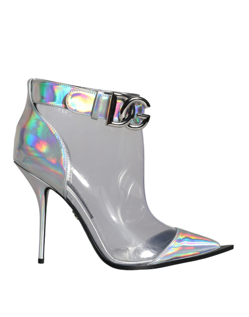 Dolce & Gabbana Silver Iridescent PVC Pointed Short Boots Shoes Dolce & Gabbana