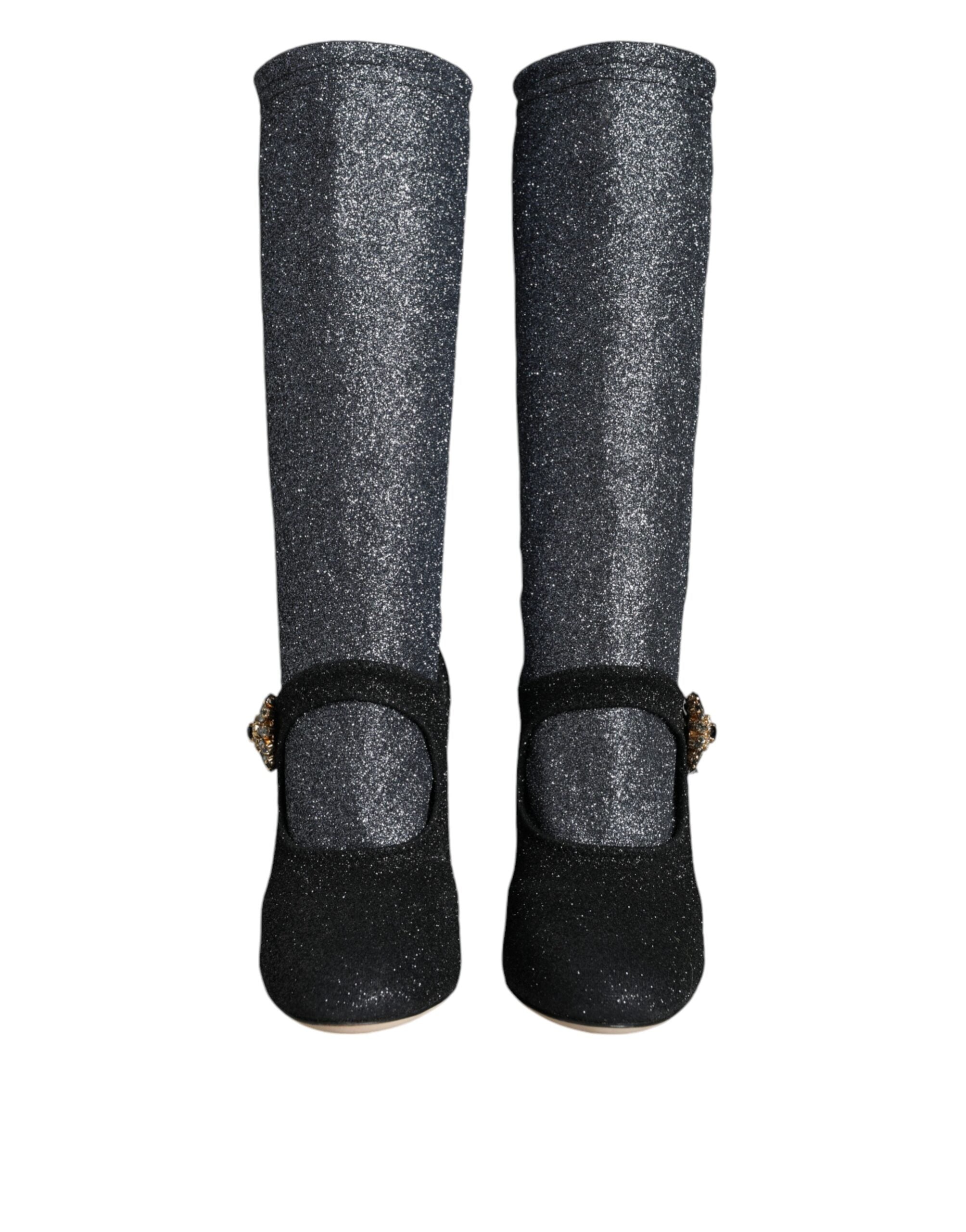 Dolce & Gabbana Black Crystal Mary Janes Booties Shoes Dolce & Gabbana