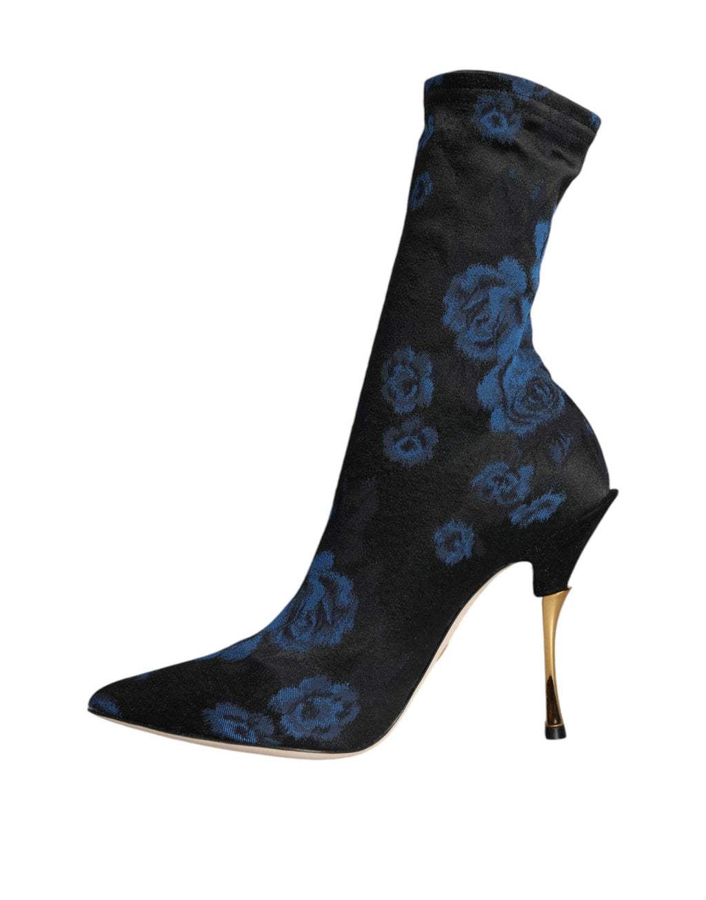 Dolce & Gabbana Black Floral Stretch Mid Calf Boots Shoes Dolce & Gabbana