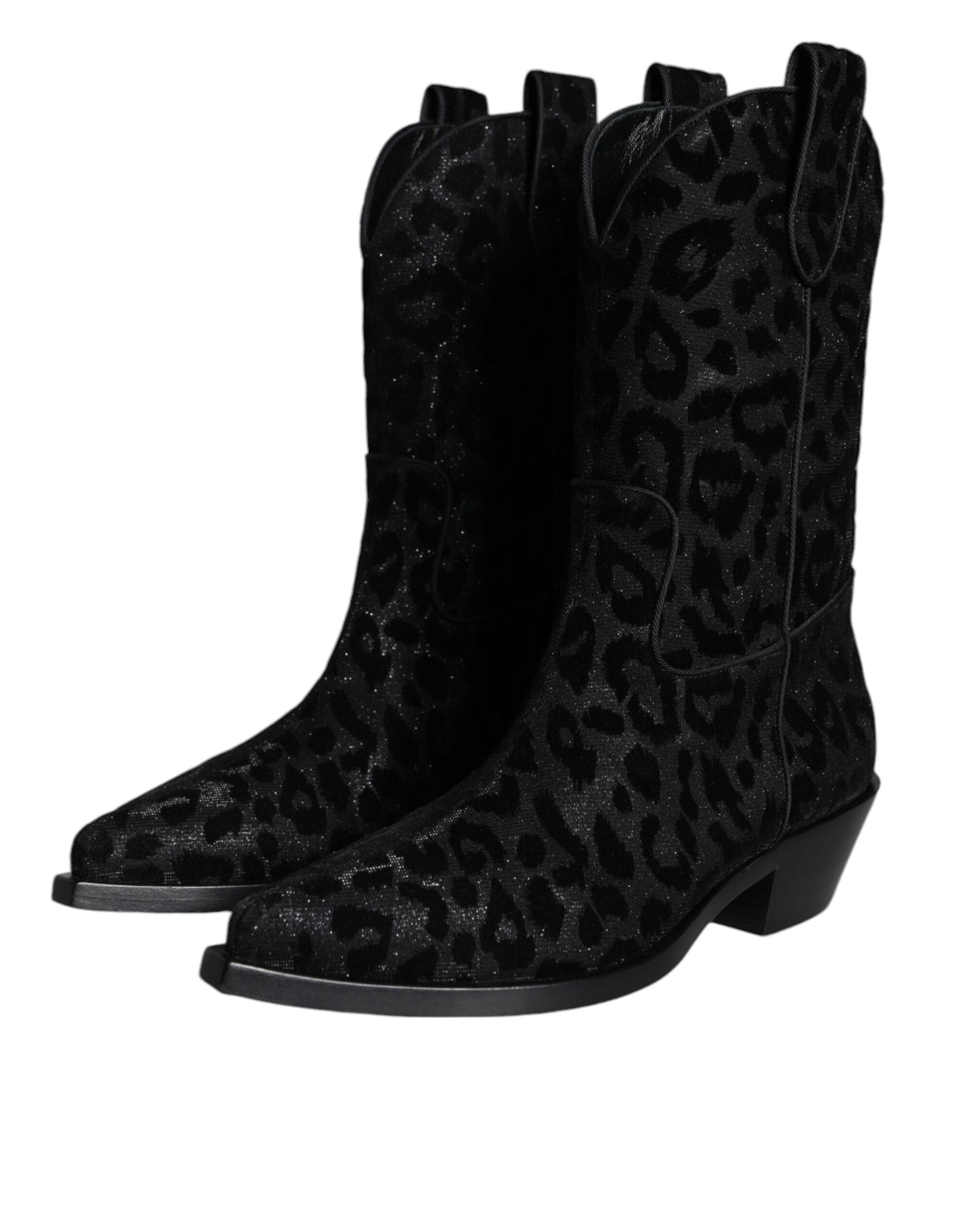 Dolce & Gabbana Black Gray Leopard Cowboy Boots Shoes Dolce & Gabbana