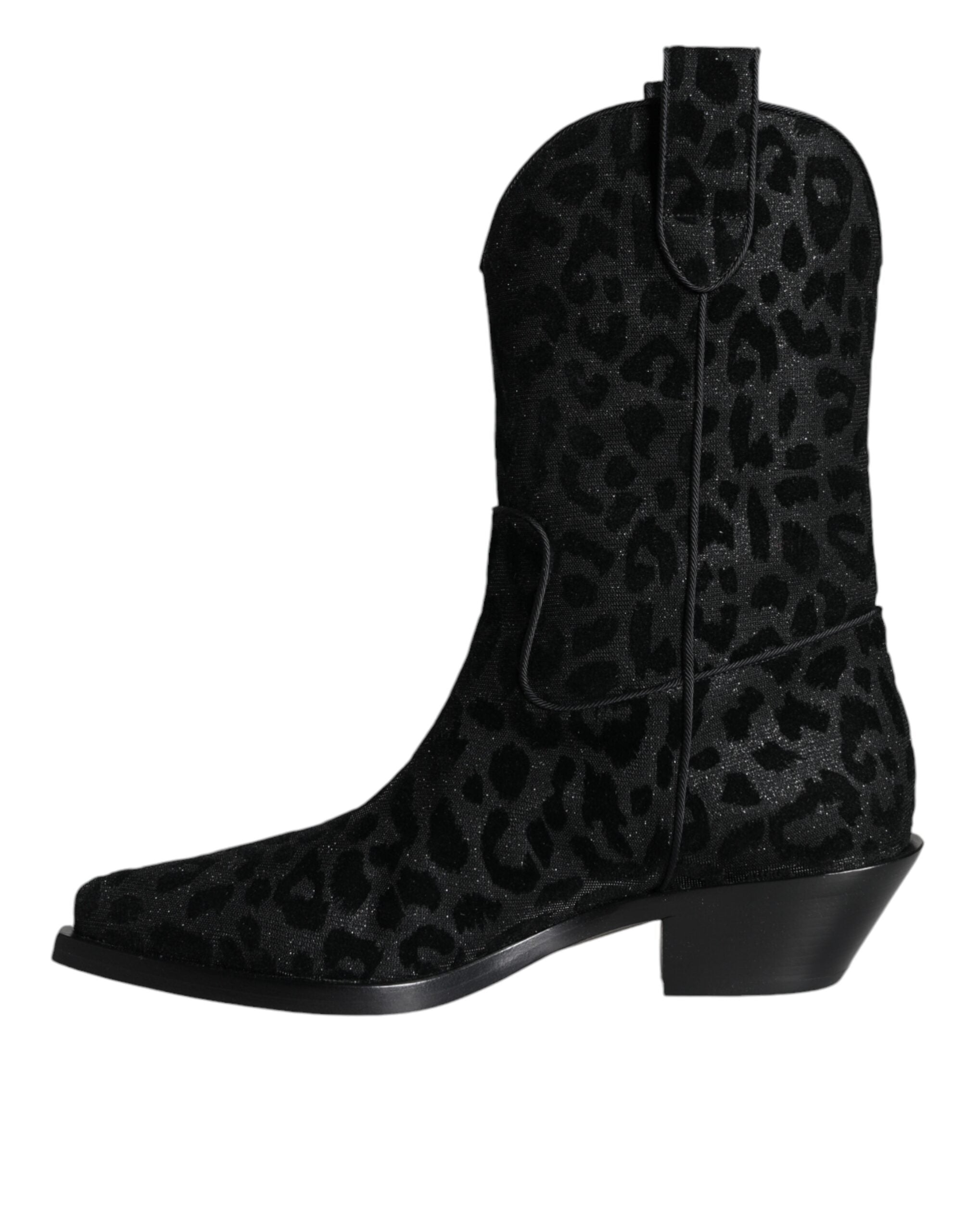Dolce & Gabbana Black Gray Leopard Cowboy Boots Shoes Dolce & Gabbana
