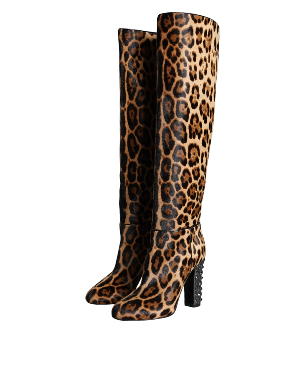 Dolce & Gabbana Beige Black Leopard Knee High Boots Shoes Dolce & Gabbana