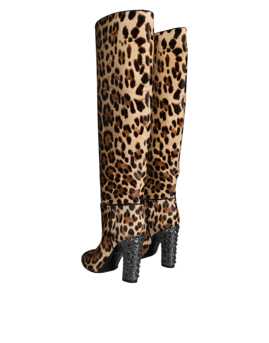 Dolce & Gabbana Beige Black Leopard Knee High Boots Shoes Dolce & Gabbana