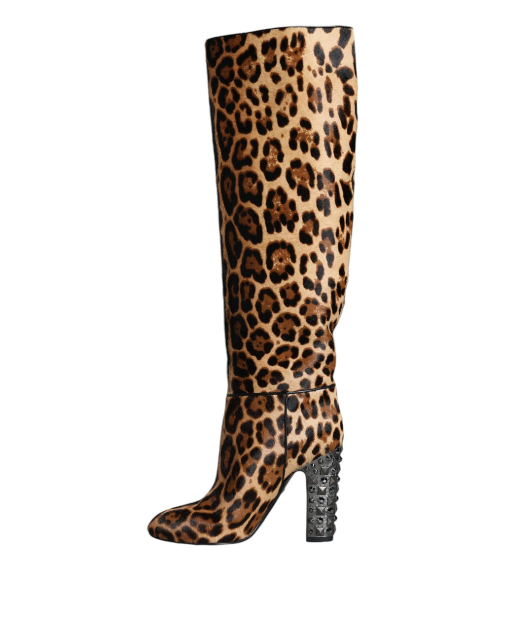 Dolce & Gabbana Beige Black Leopard Knee High Boots Shoes Dolce & Gabbana