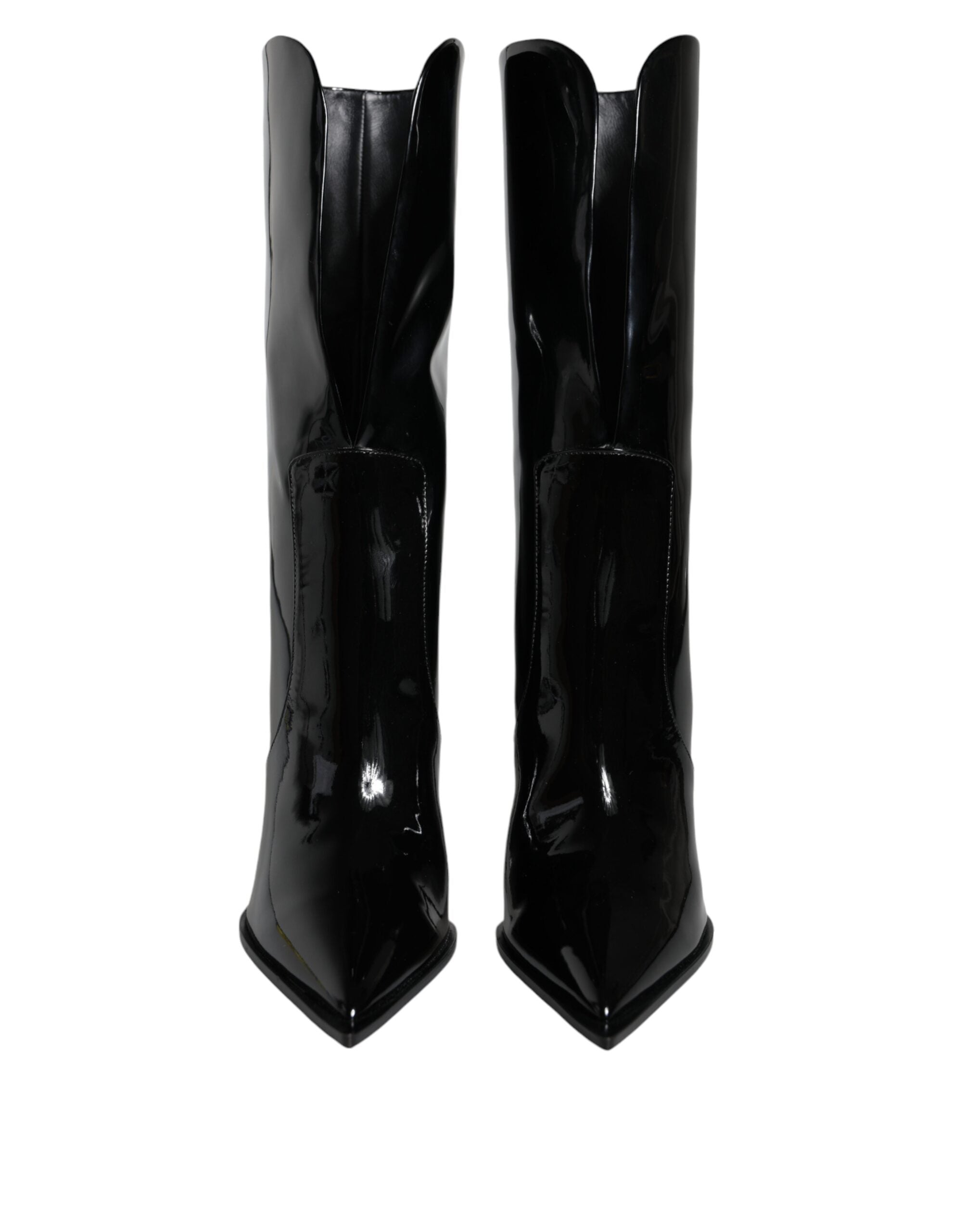 Dolce & Gabbana Black Patent Leather Mid Calf Boots Shoes Dolce & Gabbana