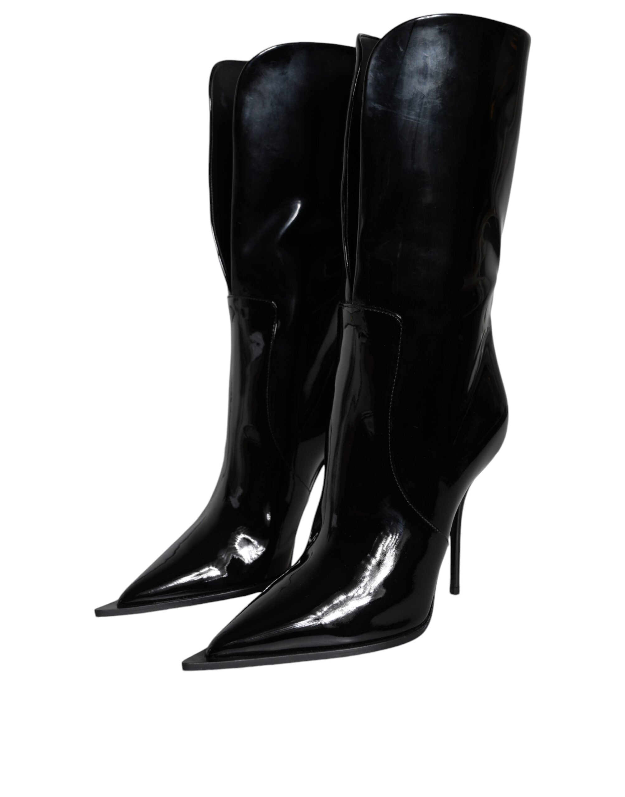Dolce & Gabbana Black Patent Leather Mid Calf Boots Shoes Dolce & Gabbana