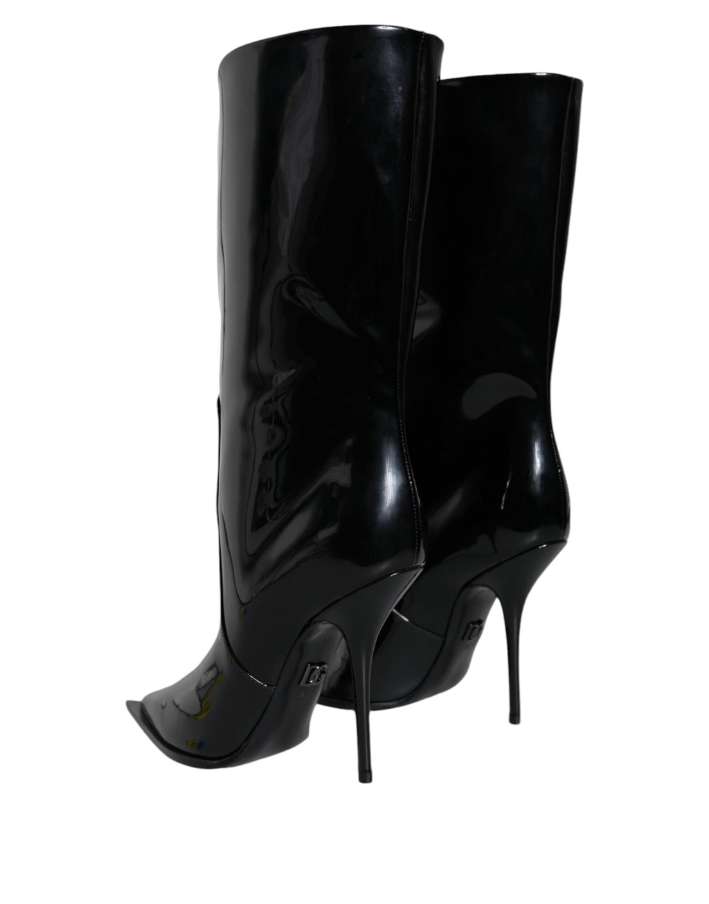 Dolce & Gabbana Black Patent Leather Mid Calf Boots Shoes Dolce & Gabbana