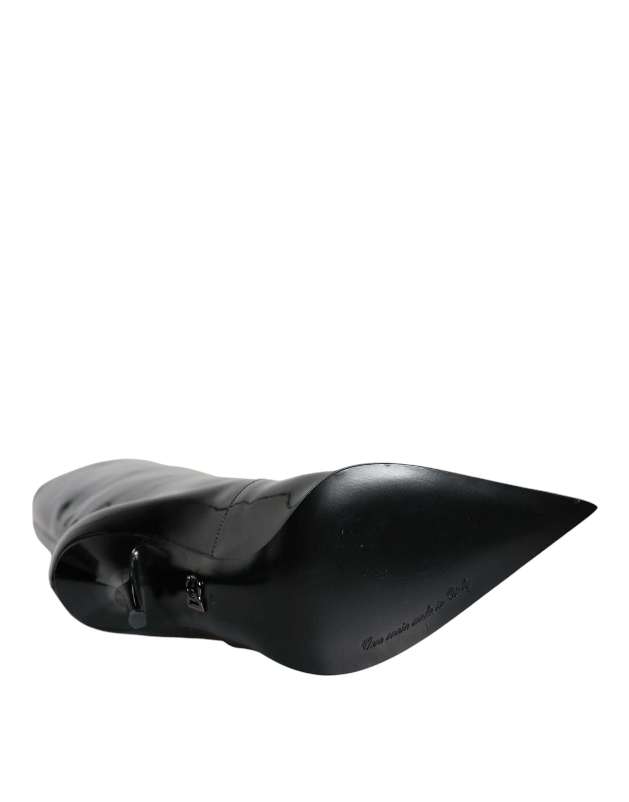 Dolce & Gabbana Black Patent Leather Mid Calf Boots Shoes Dolce & Gabbana