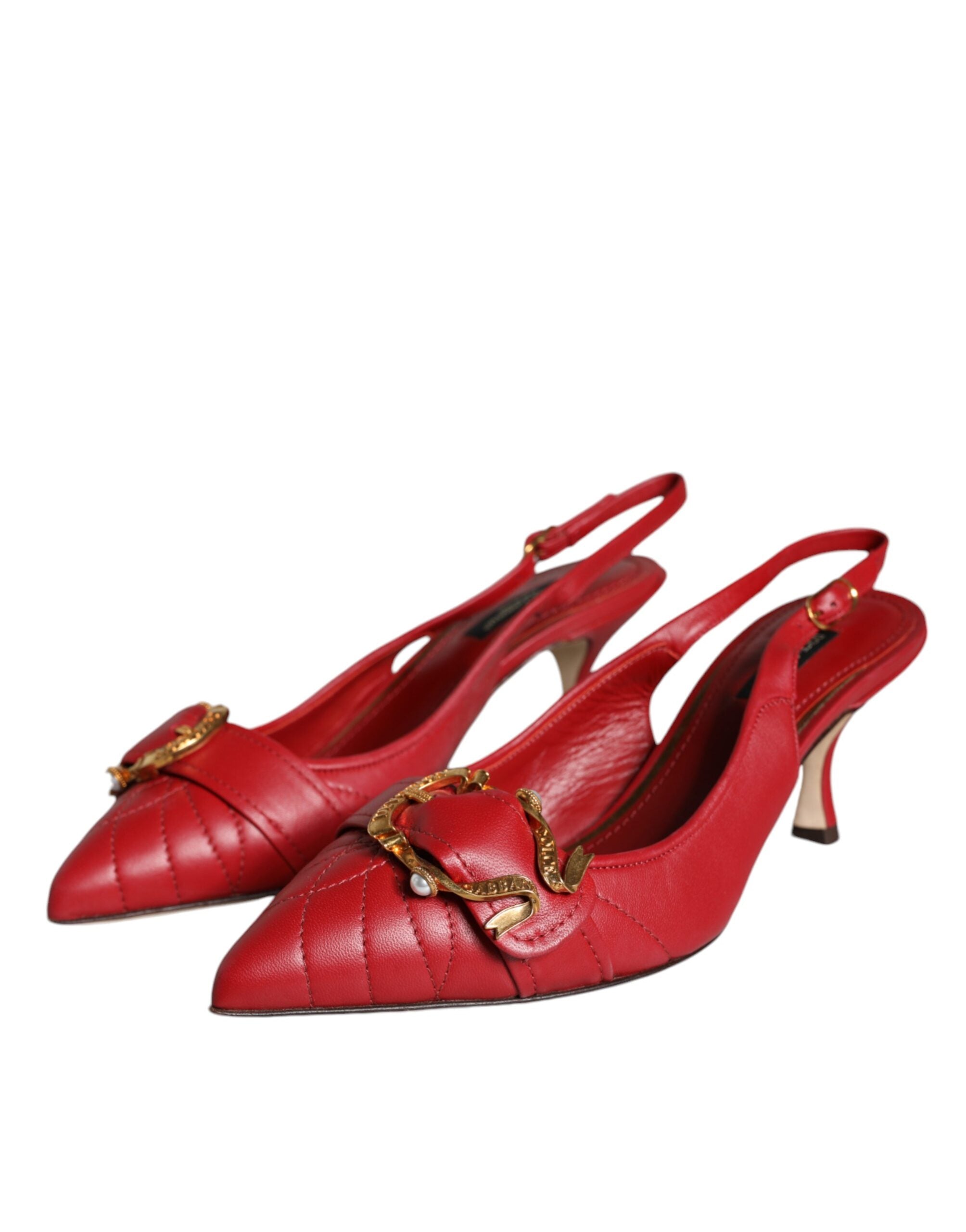 Dolce & Gabbana Red Devotion Leather Heels Slingback Shoes Dolce & Gabbana