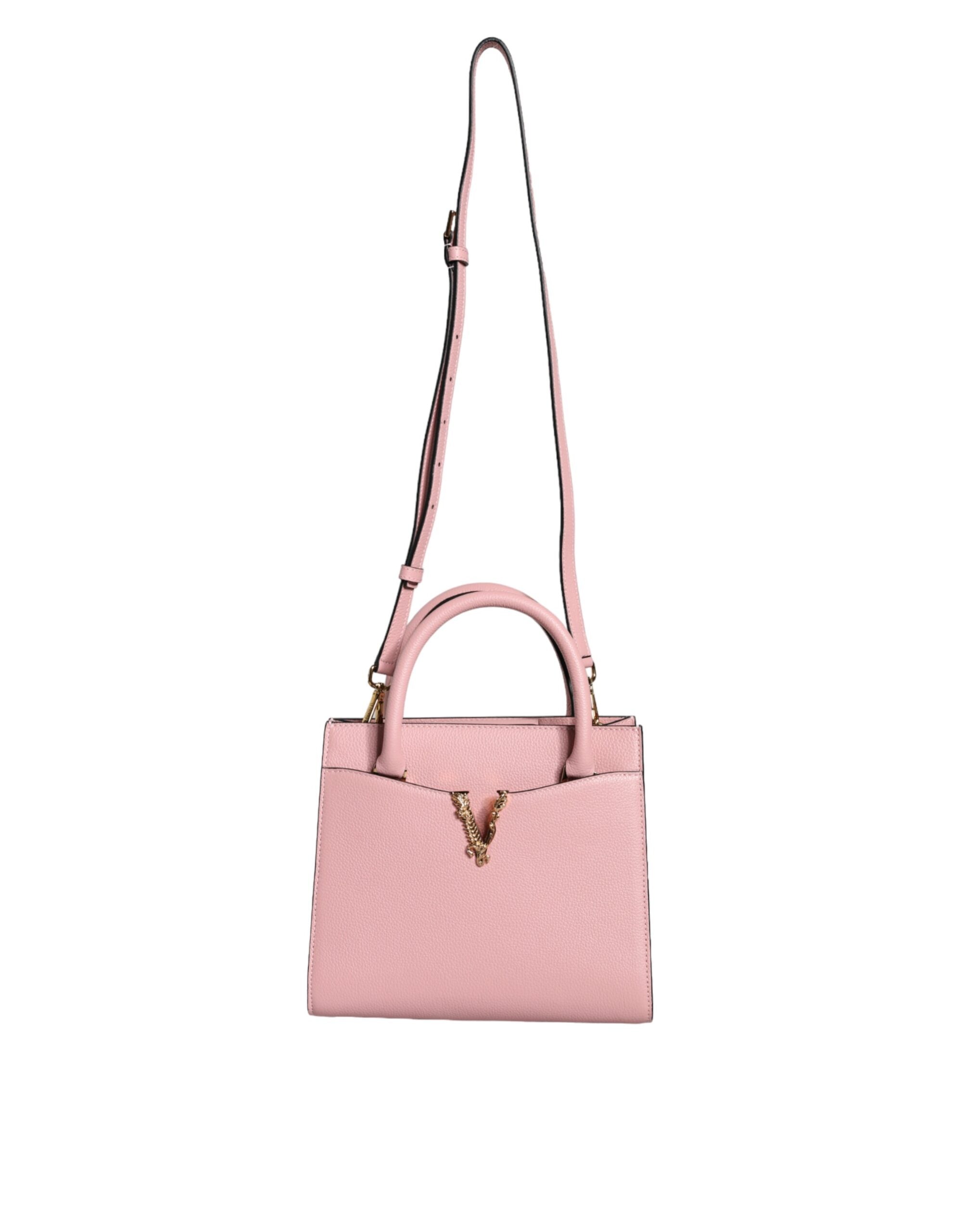 Versace Pink Small Top Handle Grainy Calf Leather Crossbody Bag Versace
