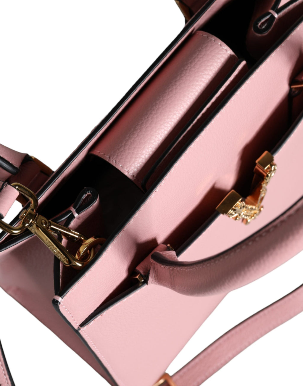 Versace Pink Small Top Handle Grainy Calf Leather Crossbody Bag Versace