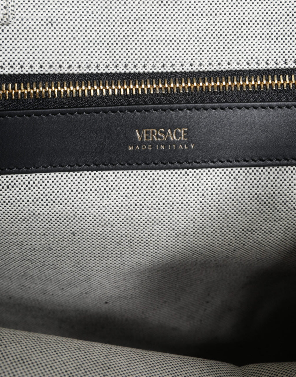 Versace White Top Handle Canvas Leather Logo Crossbody Tote Bag Versace