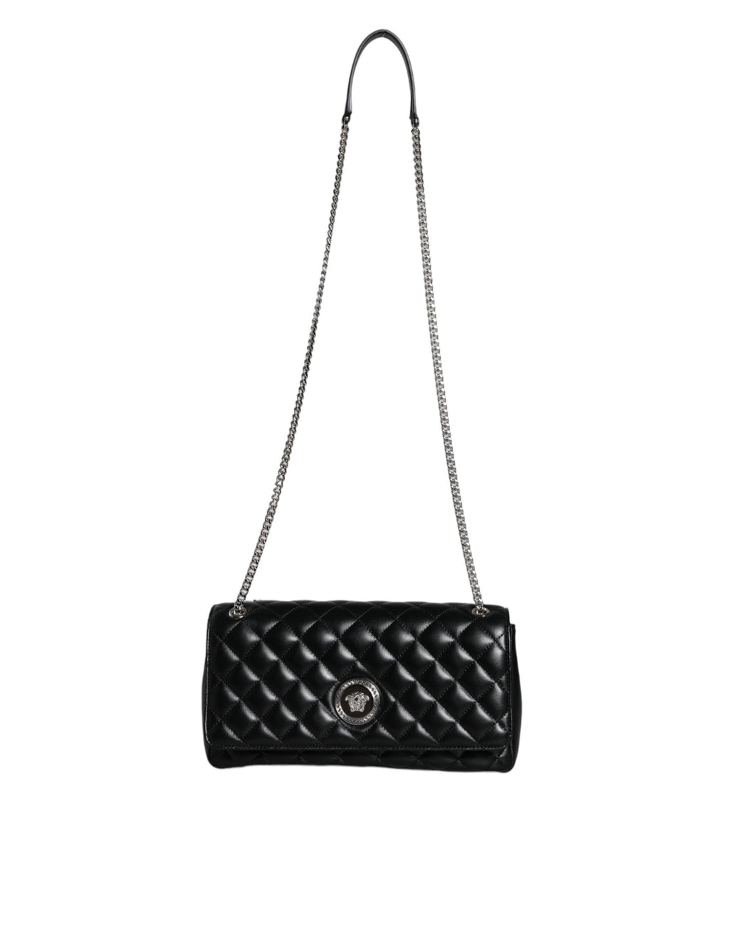 Versace Black Quilted Lambskin Leather Crossbody Shoulder Bag Versace