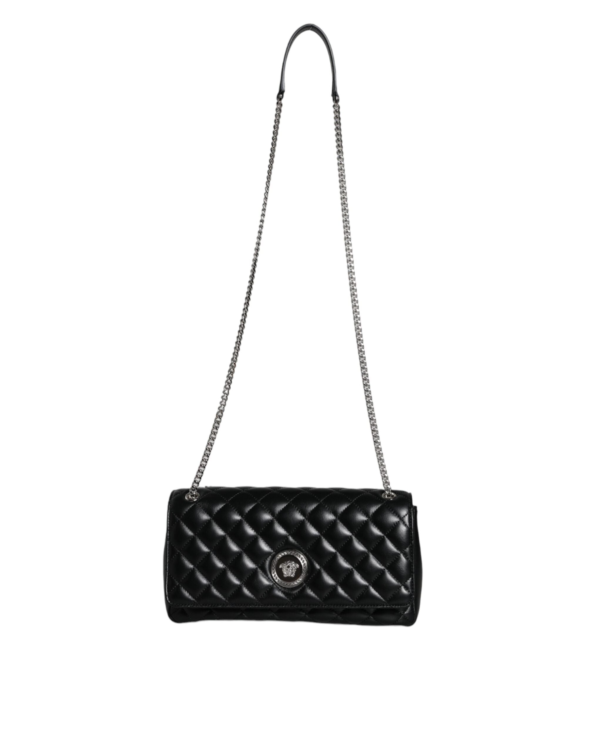 Versace Black Quilted Lambskin Leather Crossbody Shoulder Bag Versace
