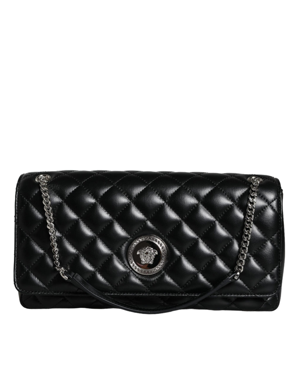Versace Black Quilted Lambskin Leather Crossbody Shoulder Bag Versace