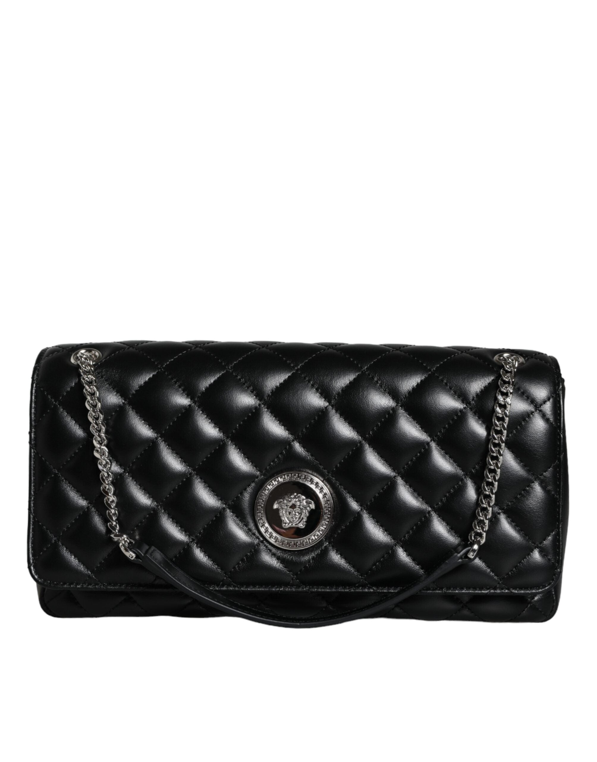 Versace Black Quilted Lambskin Leather Crossbody Shoulder Bag Versace