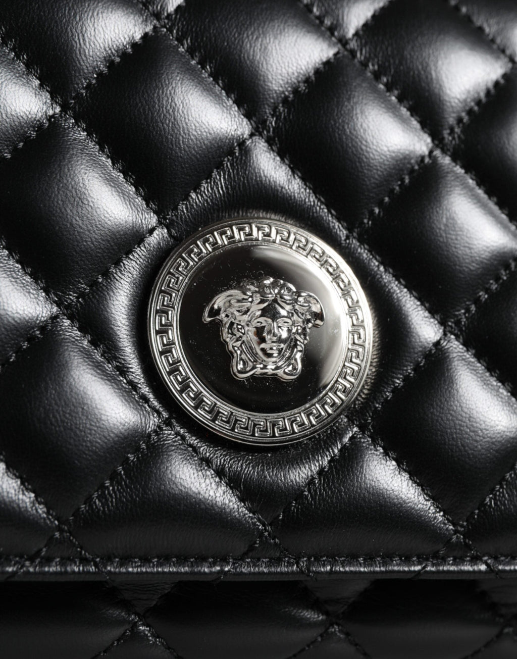 Versace Black Quilted Lambskin Leather Crossbody Shoulder Bag Versace