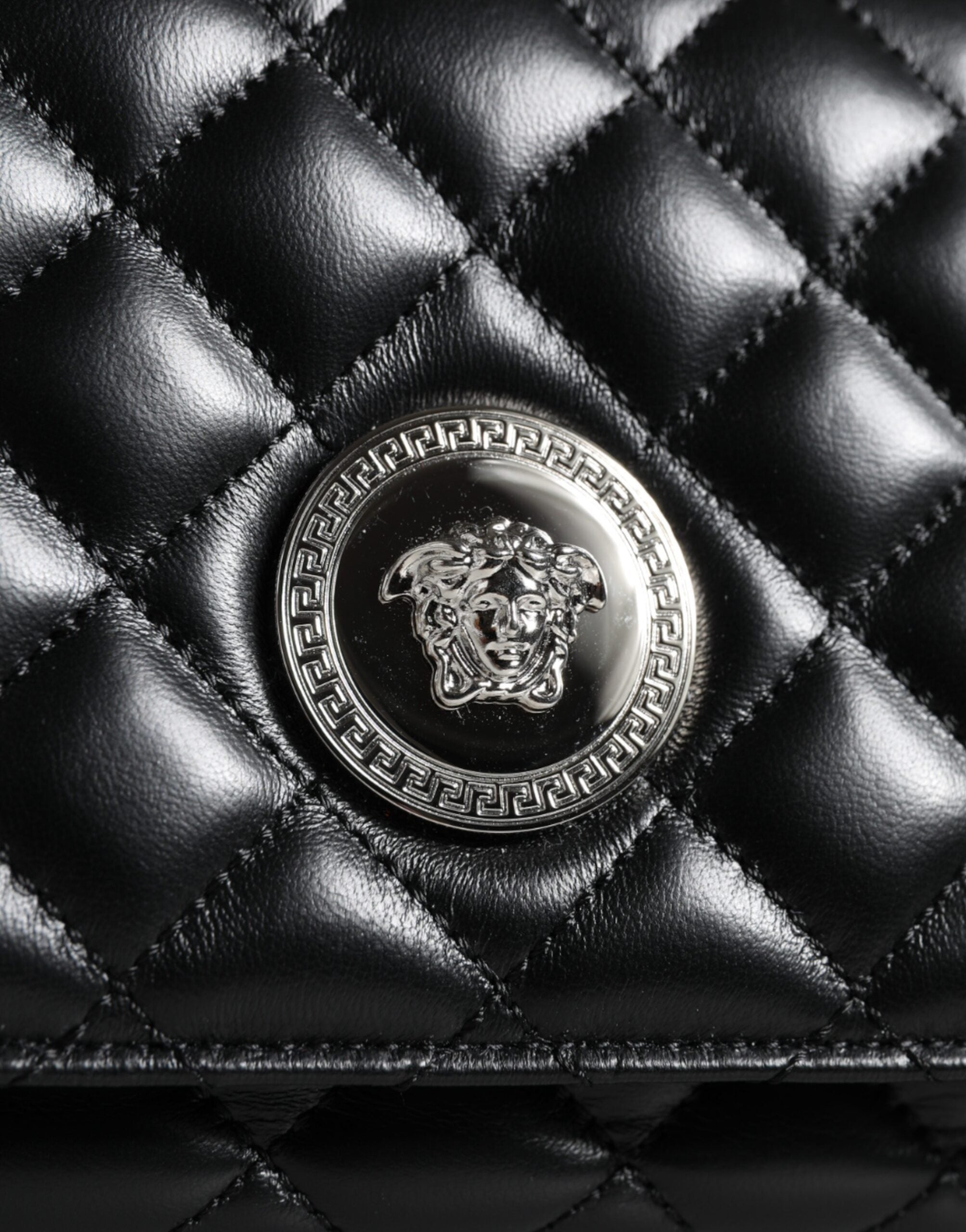 Versace Black Quilted Lambskin Leather Crossbody Shoulder Bag Versace