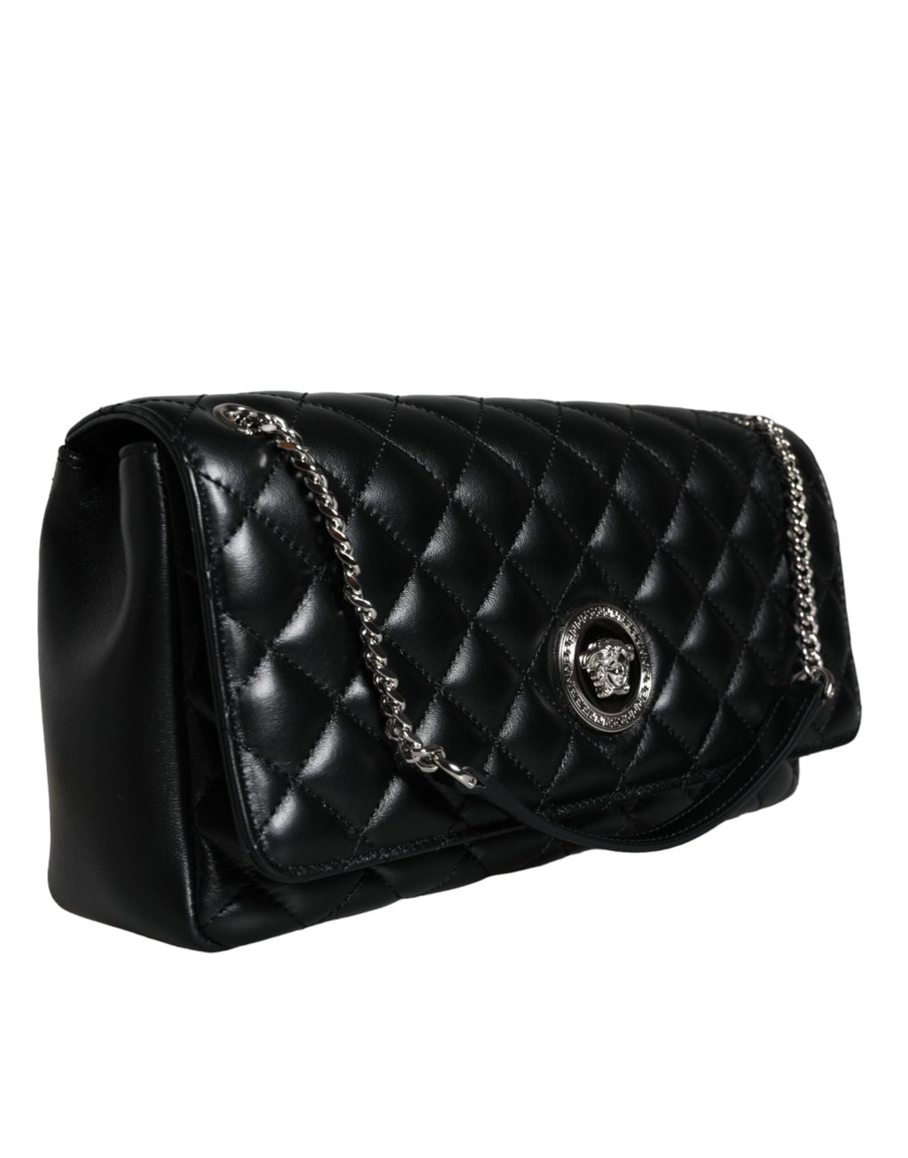 Versace Black Quilted Lambskin Leather Crossbody Shoulder Bag Versace