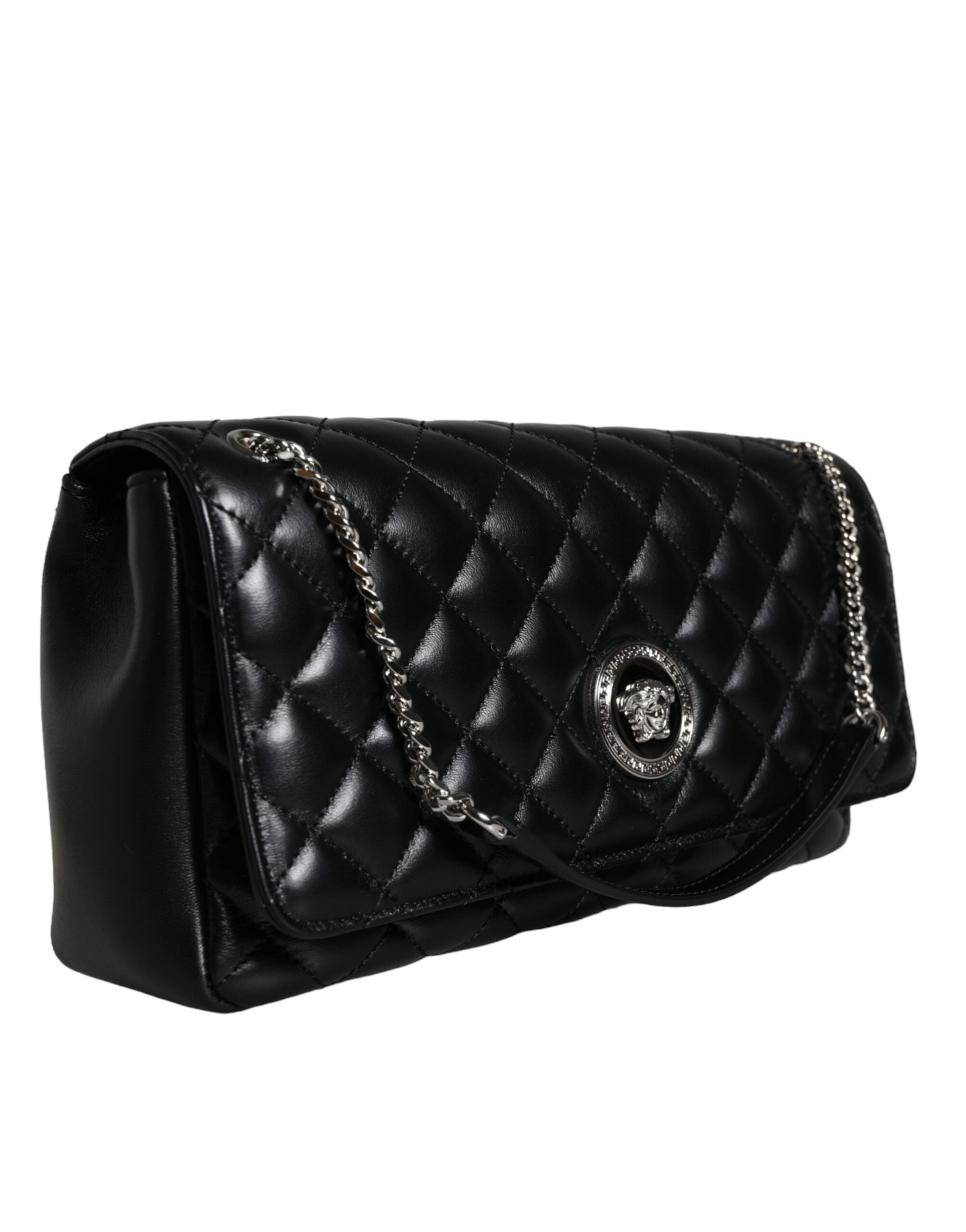 Versace Black Quilted Lambskin Leather Crossbody Shoulder Bag Versace
