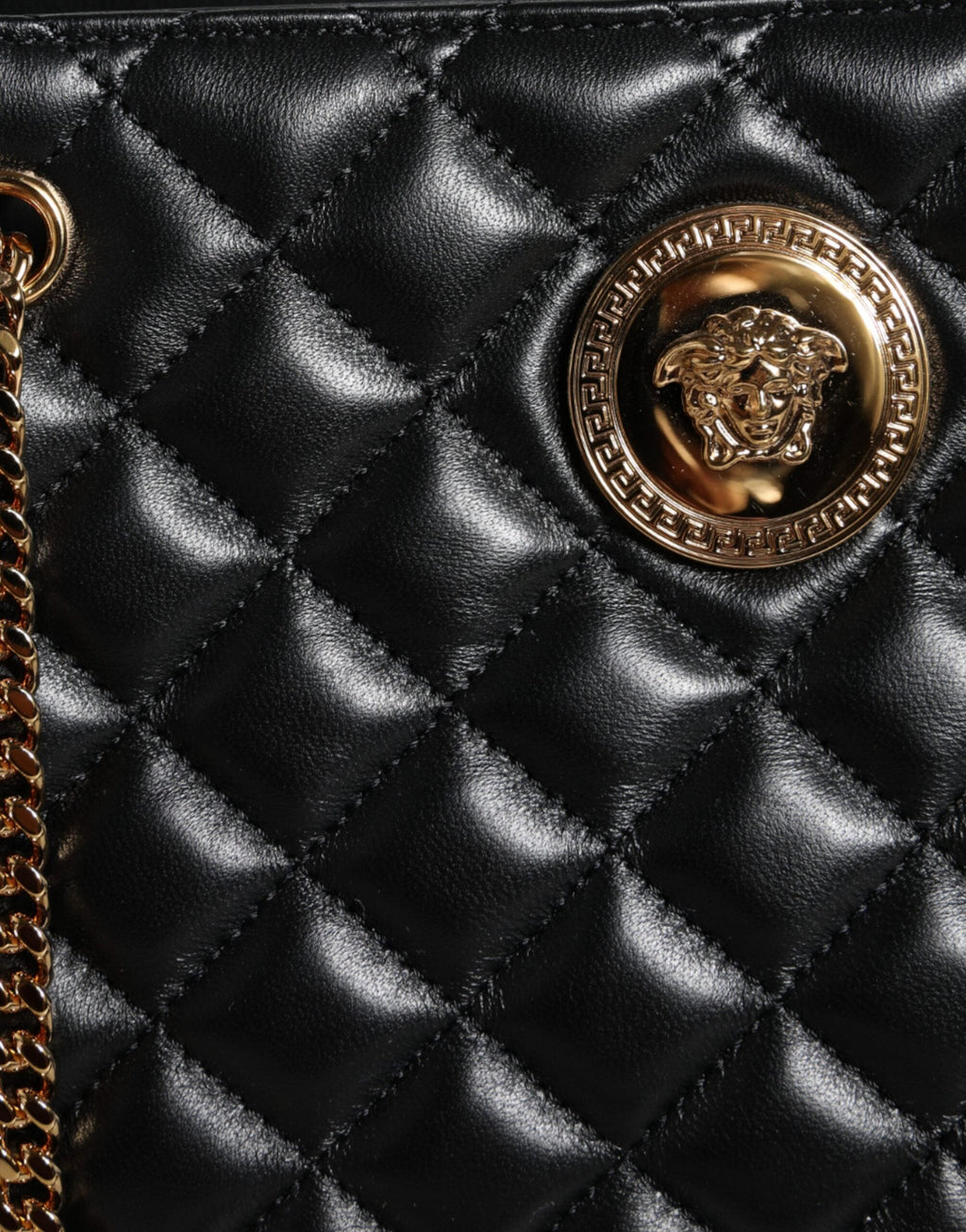 Versace Black Quilted Nappa Leather Shoulder Chain Strap Bag Versace