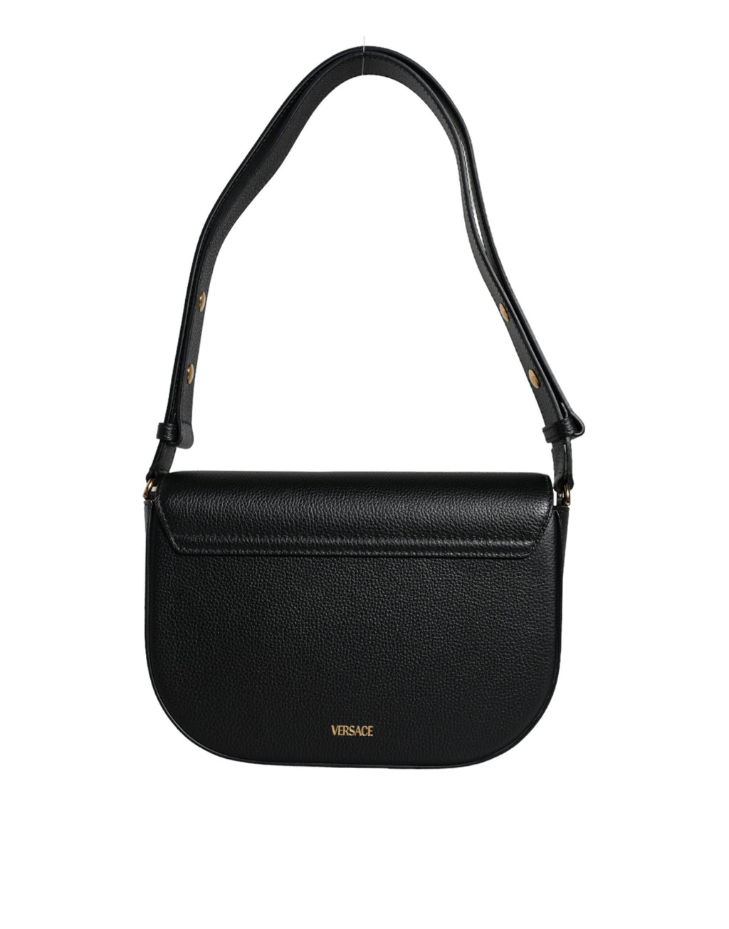 Versace Black Grainy Calf Leather Logo Crossbody Shoulder Bag Versace
