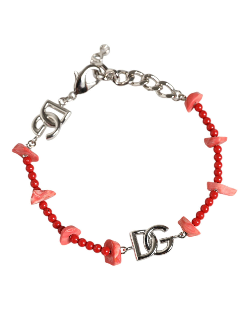 Dolce & Gabbana Silver Tone Brass Beaded Resin DG Logo Chain Bracelet Dolce & Gabbana