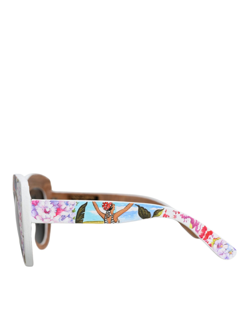 Dolce & Gabbana Multicolor Wood Crystal Brass Frame Floral Hand Paint Sunglasses Dolce & Gabbana