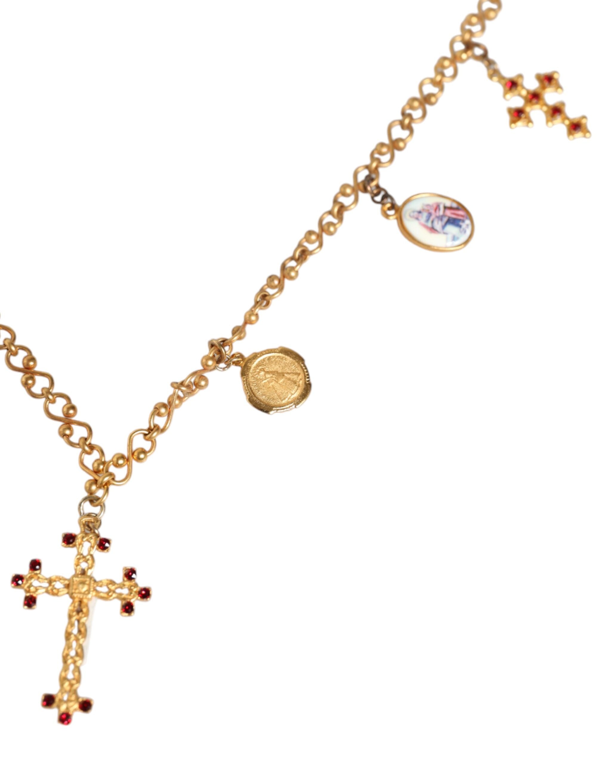 Dolce & Gabbana Gold Tone Brass Chain Religious Cross Pendant Necklace Dolce & Gabbana