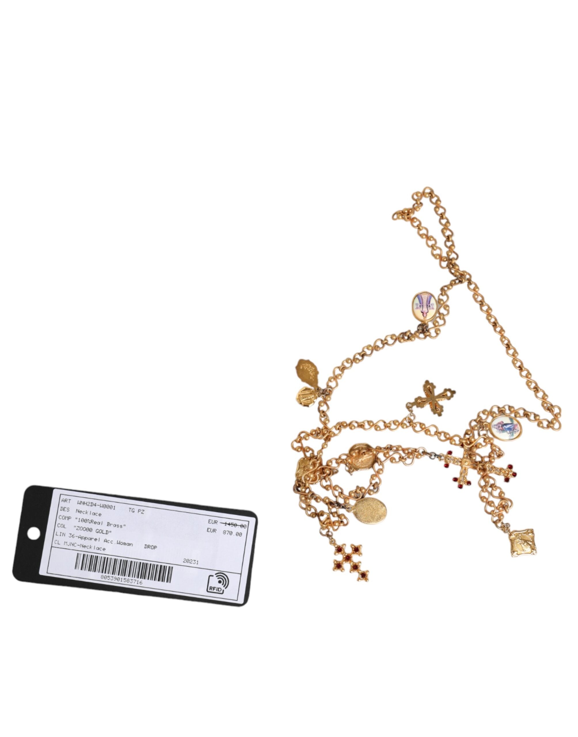 Dolce & Gabbana Gold Tone Brass Chain Religious Cross Pendant Necklace Dolce & Gabbana