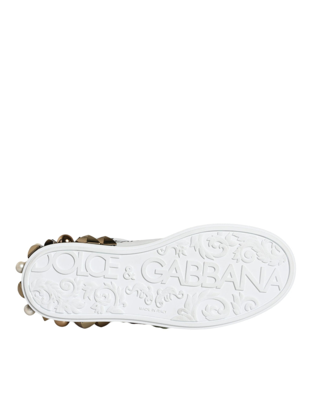 Dolce & Gabbana White Leather Floral Studded Sneakers Shoes Dolce & Gabbana