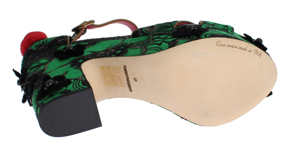 Dolce & Gabbana Green Brocade Snakeskin Roses Crystal Shoes Dolce & Gabbana