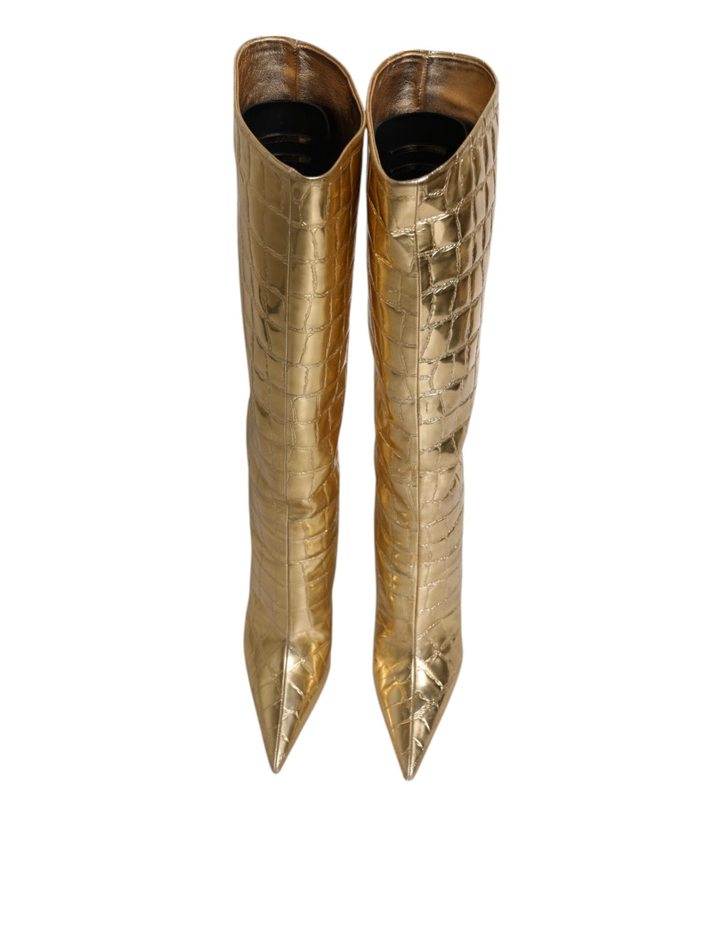 Dolce & Gabbana Gold Leather Stiletto Heels High Boots Shoes Dolce & Gabbana