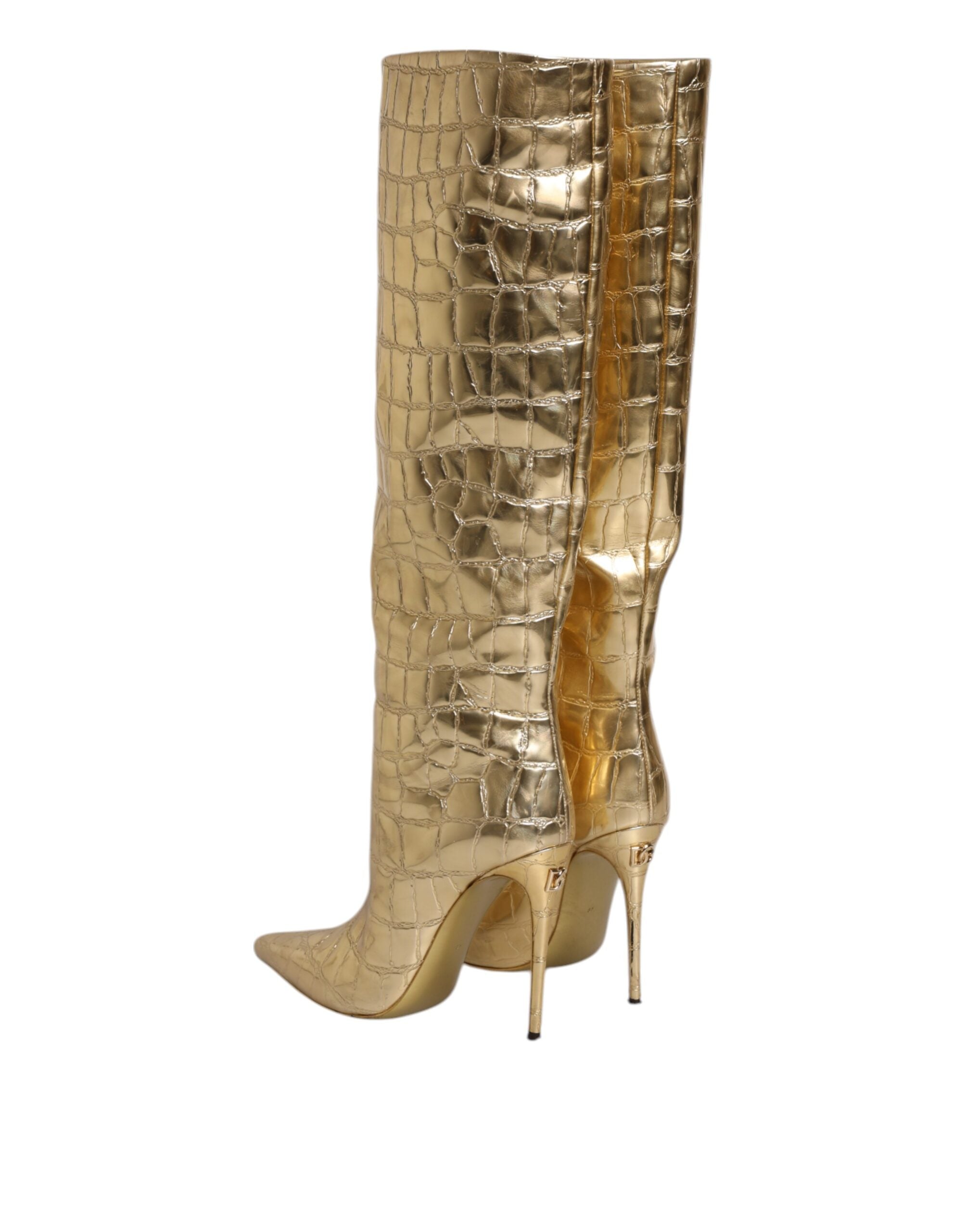 Dolce & Gabbana Gold Leather Stiletto Heels High Boots Shoes Dolce & Gabbana