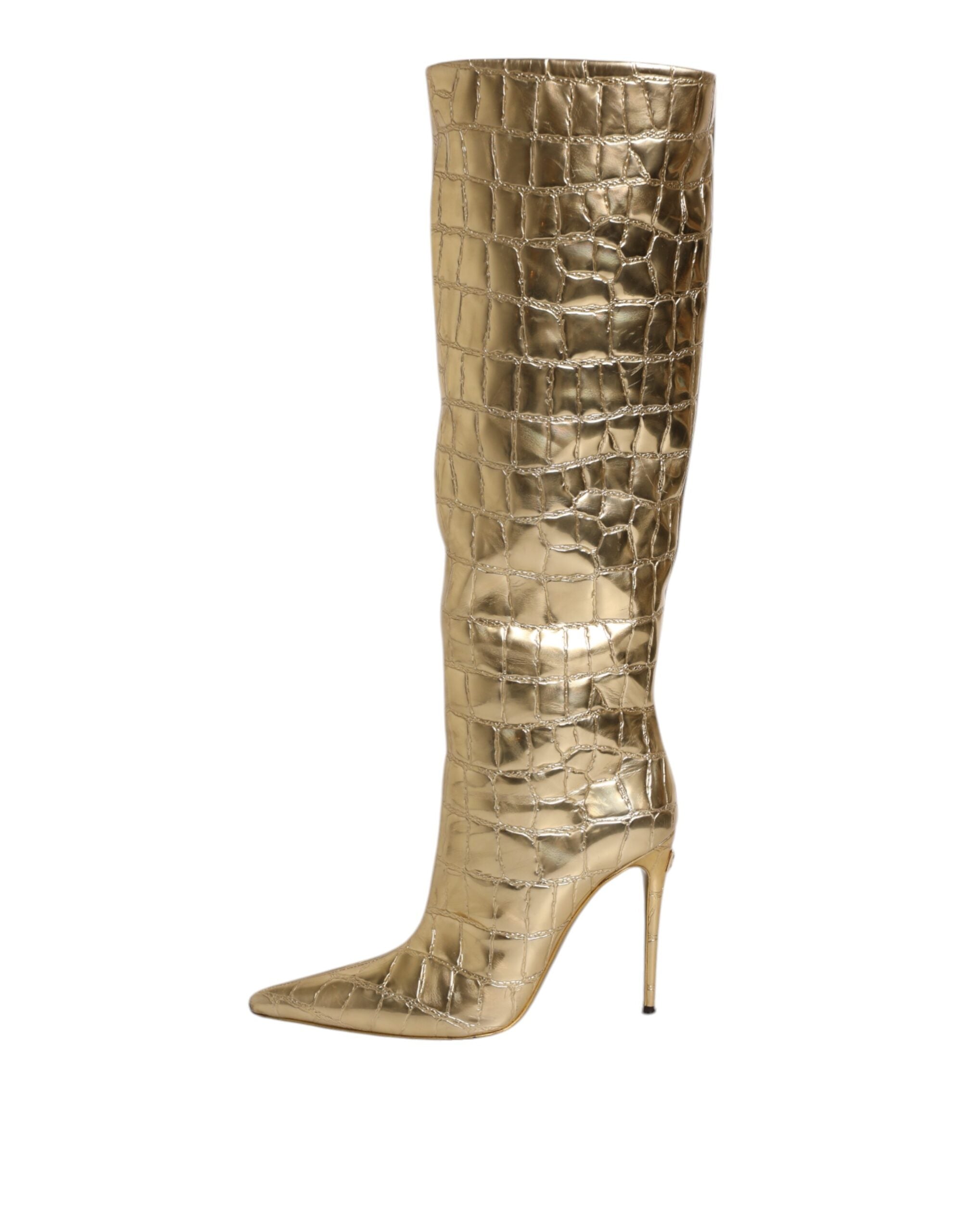 Dolce & Gabbana Gold Leather Stiletto Heels High Boots Shoes Dolce & Gabbana
