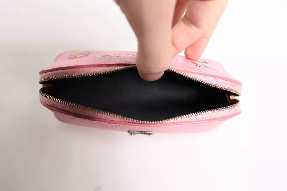 Dolce & Gabbana Pink Leather DG Logo Zip Around Hand Purse Pouch Wallet Dolce & Gabbana