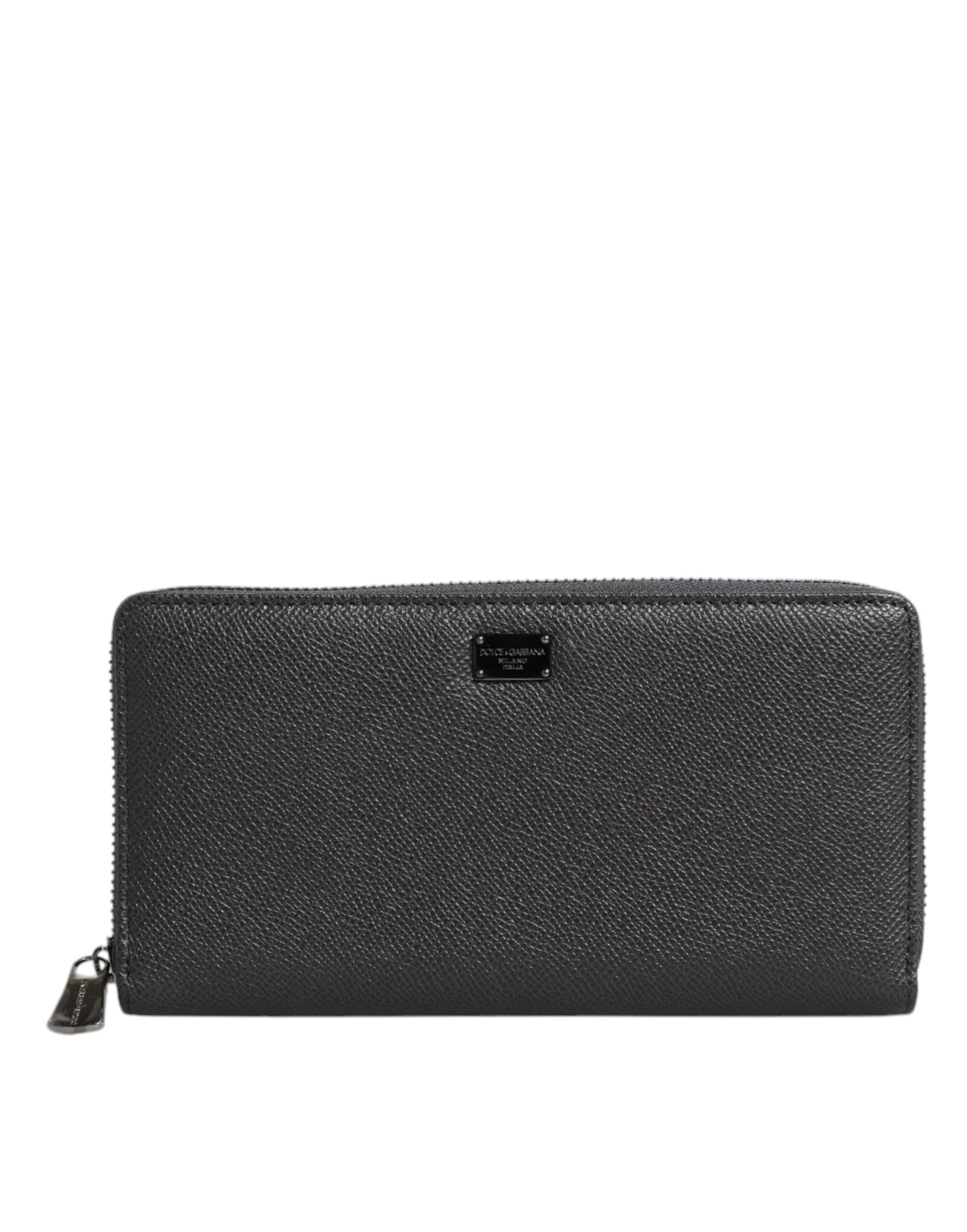 Dolce & Gabbana Dark Gray Leather DG Logo Zip Around Continental Wallet Dolce & Gabbana