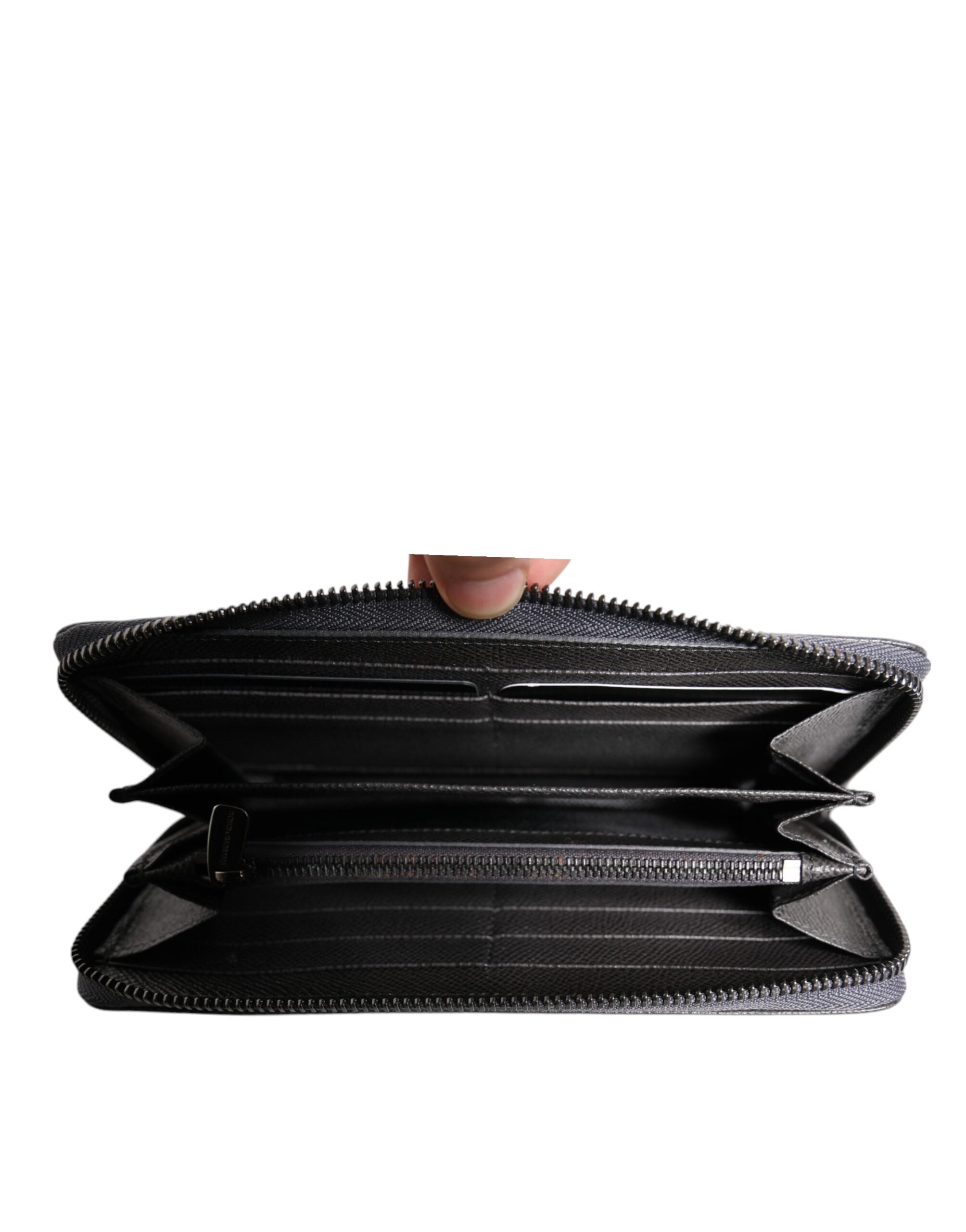 Dolce & Gabbana Dark Gray Leather DG Logo Zip Around Continental Wallet Dolce & Gabbana