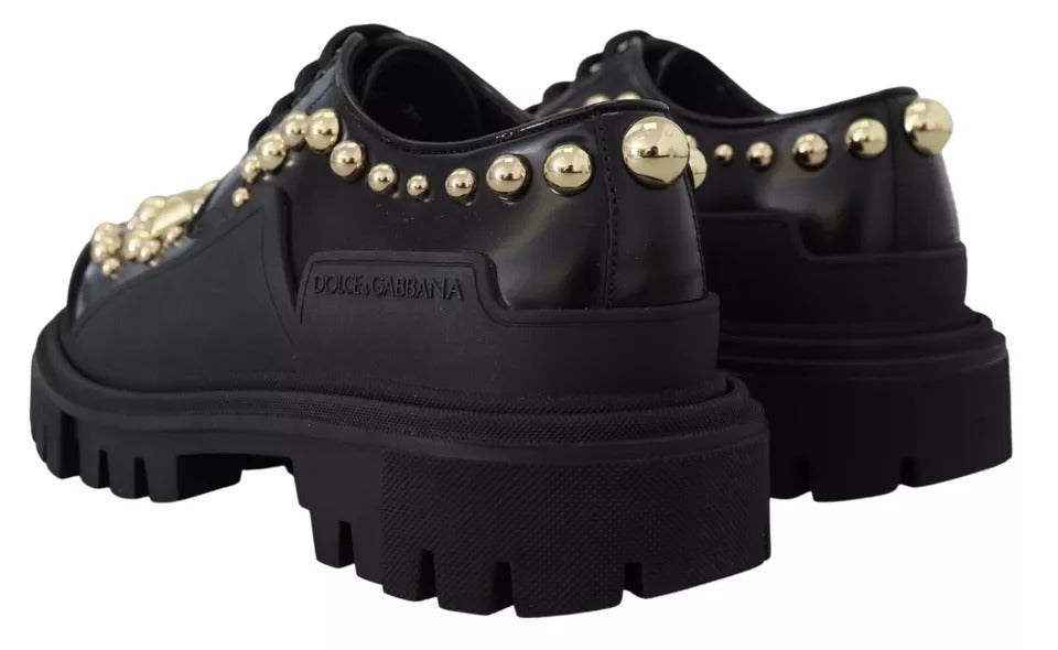 Dolce & Gabbana Black Leather Trekking Derby Embellished Shoes Dolce & Gabbana