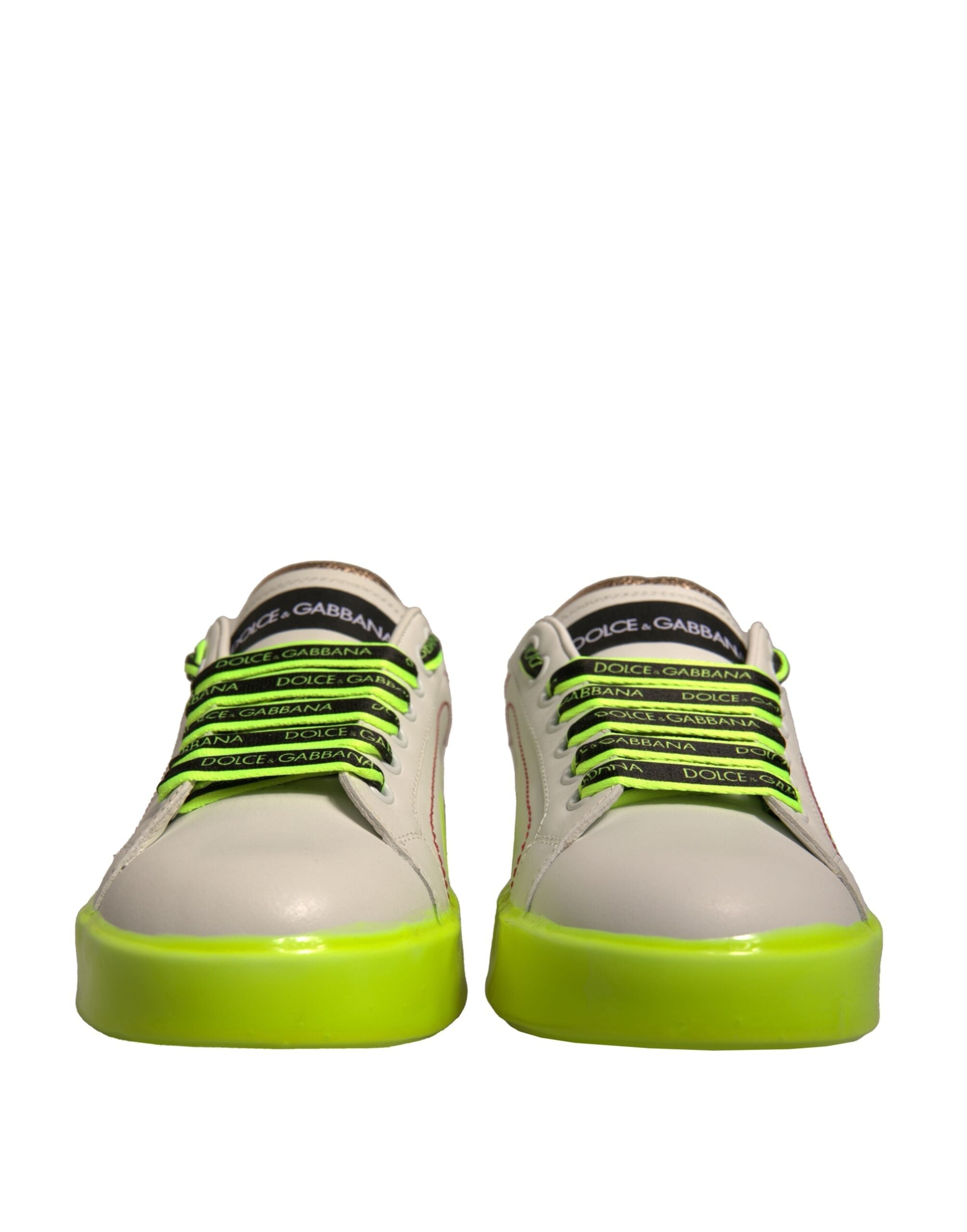 Dolce & Gabbana White Yellow Portofino Leather Sneakers Shoes Dolce & Gabbana