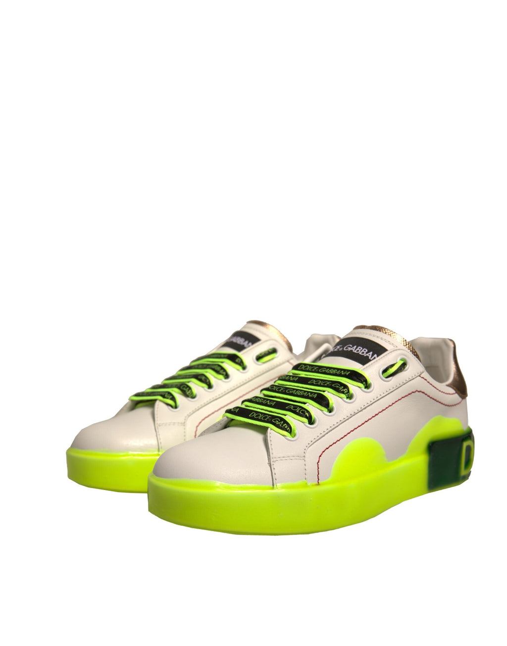 Dolce & Gabbana White Yellow Portofino Leather Sneakers Shoes Dolce & Gabbana