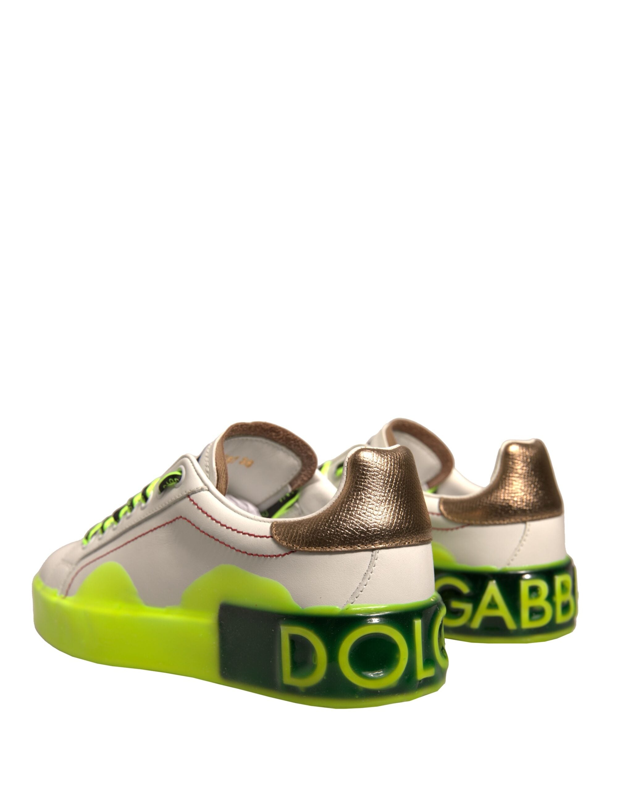 Dolce & Gabbana White Yellow Portofino Leather Sneakers Shoes Dolce & Gabbana