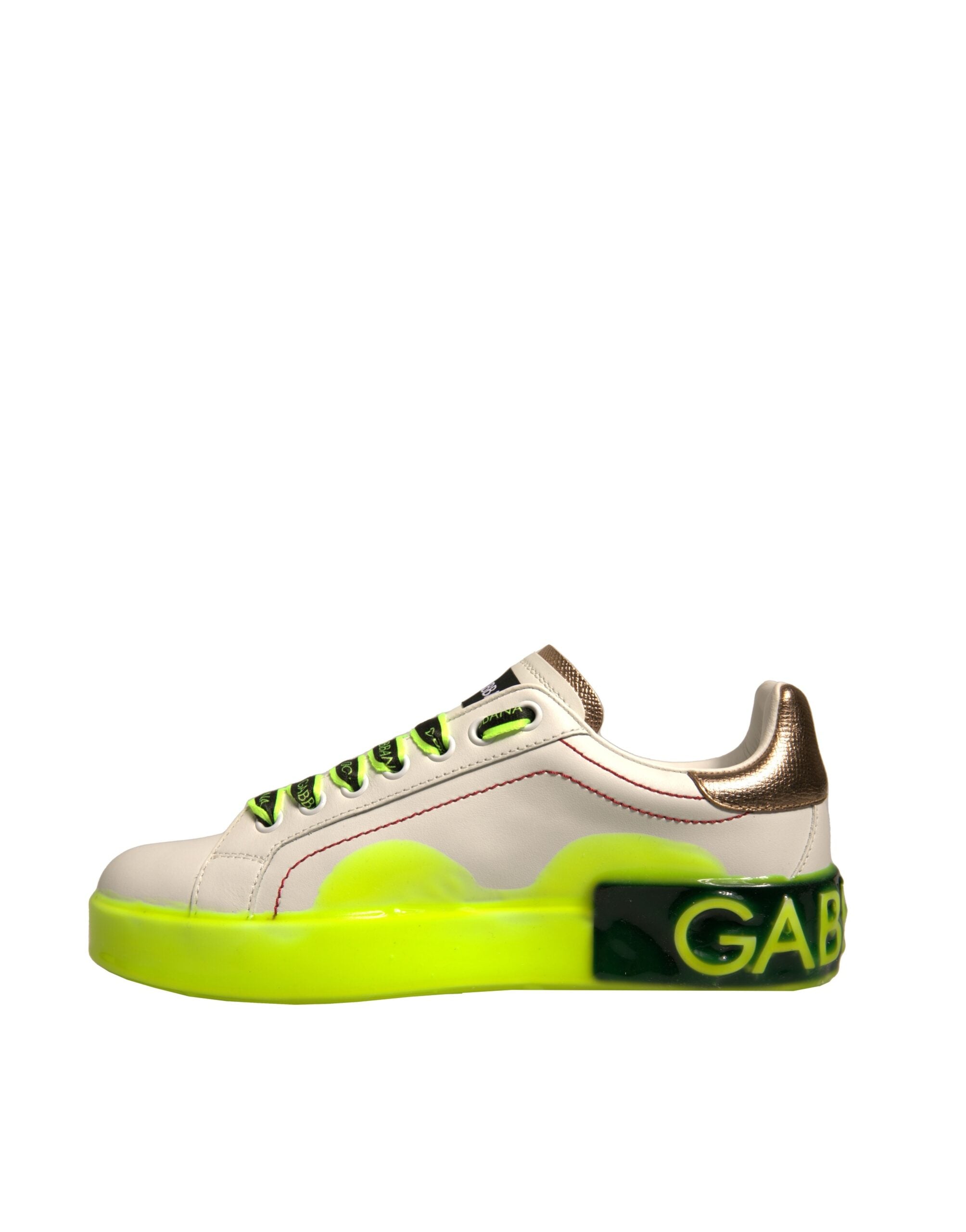 Dolce & Gabbana White Yellow Portofino Leather Sneakers Shoes Dolce & Gabbana